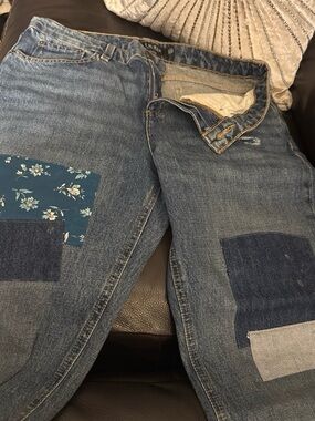Ralph Lauren Blue Patchwork Straight Jeans boyfriend cut